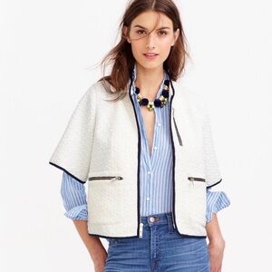 J Crew Vintage Matelasse Textured Cropped Jacket - Ivory with Navy Trim (XL)